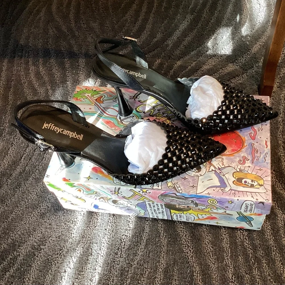 Jeffrey Campbell Shiner Slingback Rhinestone pointed toe pump size 9 Worn 1x - Picture 11 of 15